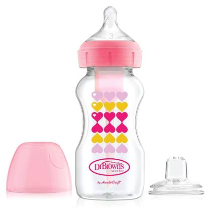 Dr. Brown's - Plastic Bottle with Silicone Nipple and Drinking Spout, Pink Options+ Level 3, 270ml, 6-9 months, 17273