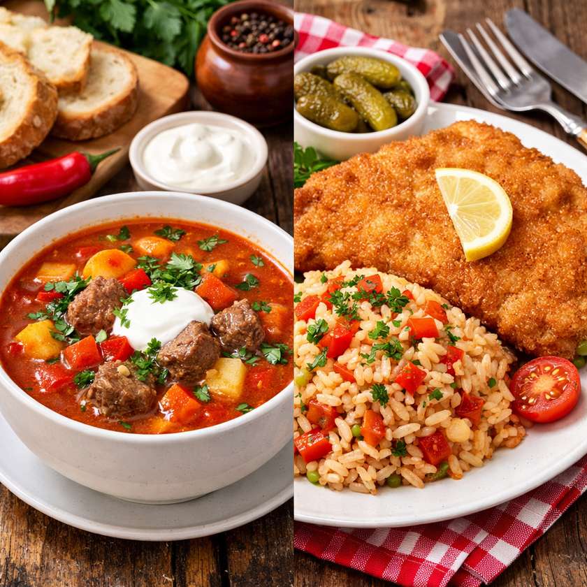 Beef Soup and Chicken Schnitzel with Serbian Rice Pilaf