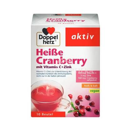 DOPPELHERZ Aktiv Heise Dzērvene ar C vit.+Cinks karstais dzēriens pulveris, N10