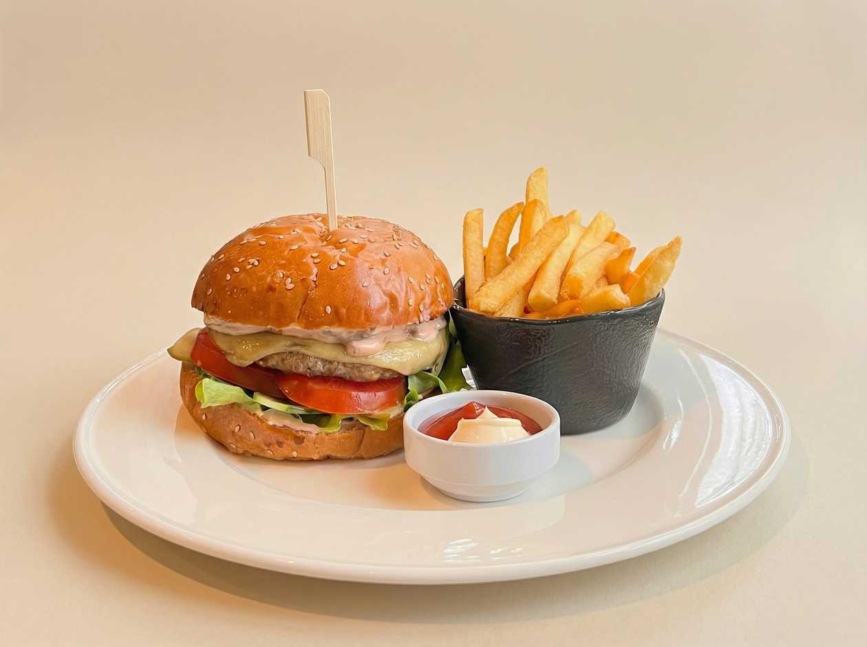 Cheeseburger with piquant sauce