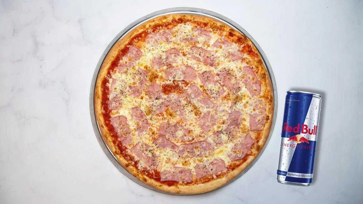 Šunková pizza + Red Bull