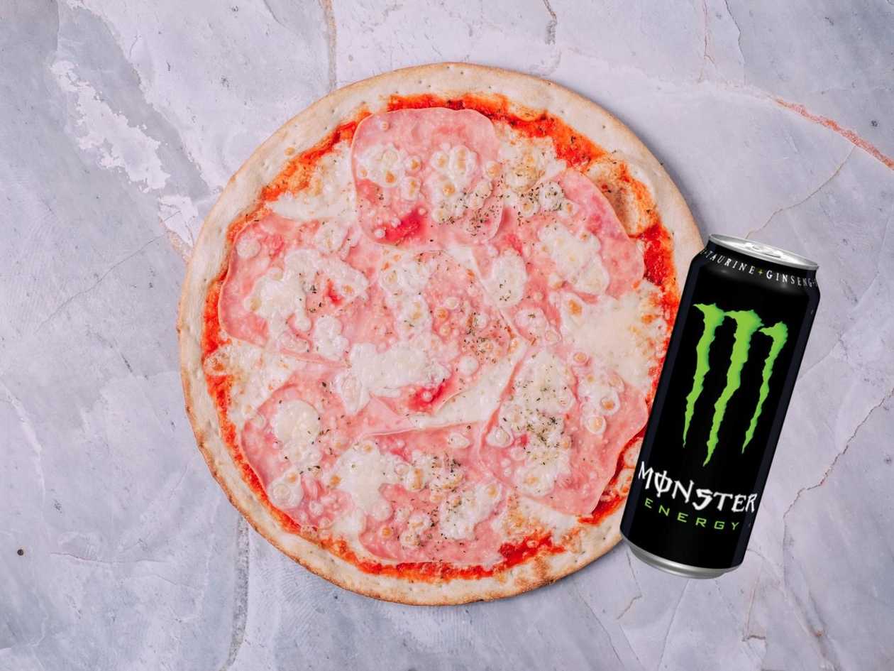Šunková pizza menu + Monster 0,5l