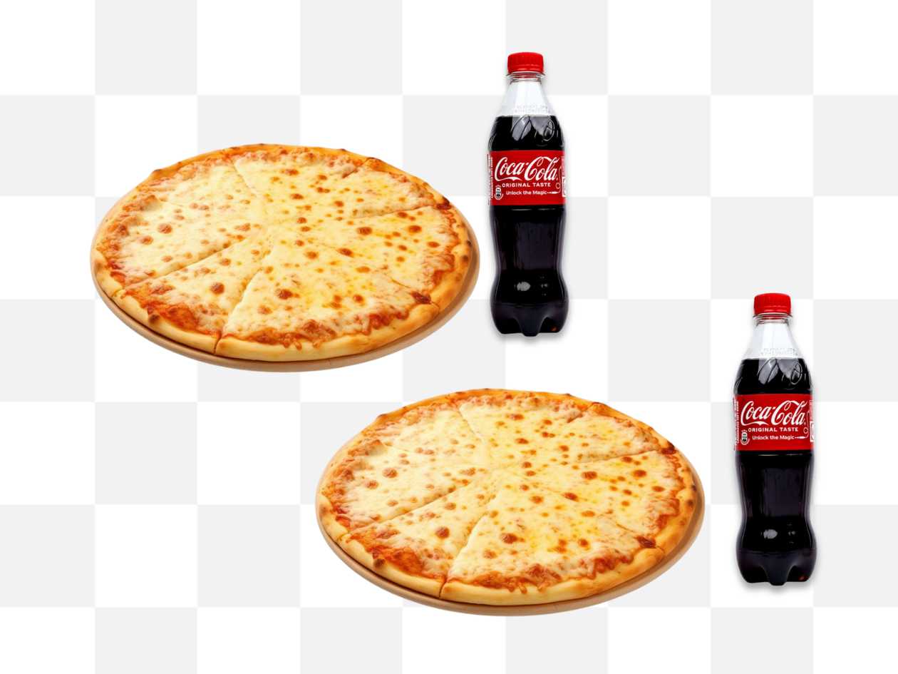 x2 Medium Pizzas (Margherita) + x2 Soft Drinks (500ml)