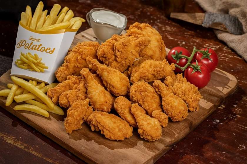 8 mixt 4 aripioare+4 crispy+1 cartofi+2 sosuri