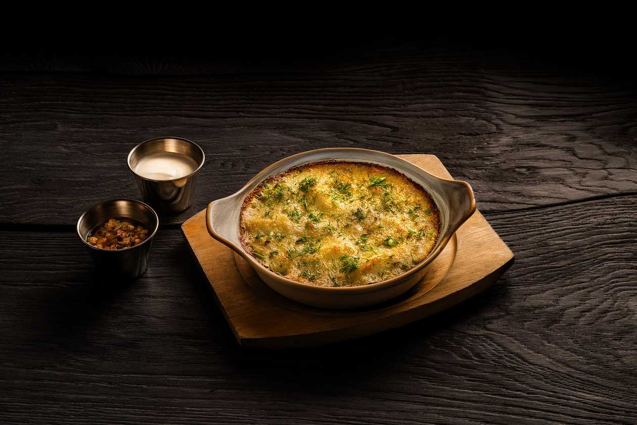 Potato kugel with smoked "Karka"