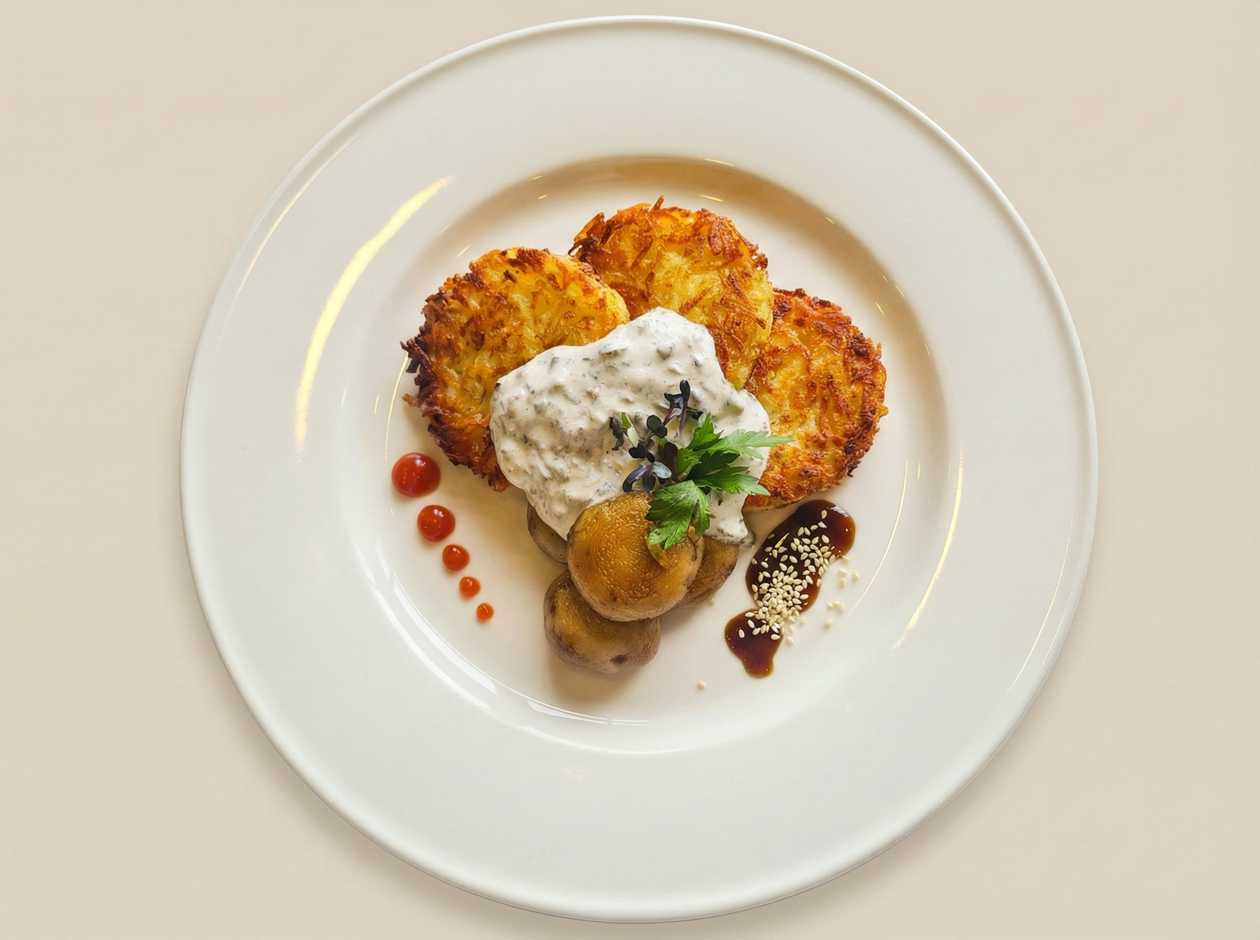 Hash browns with Fried Mushrooms and Mushroom Sauce