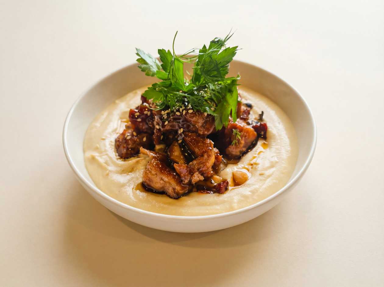 Hummus with Teriyaki Chicken