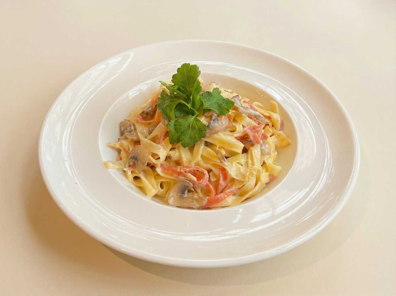 Ham and Mushroom Fettuccine