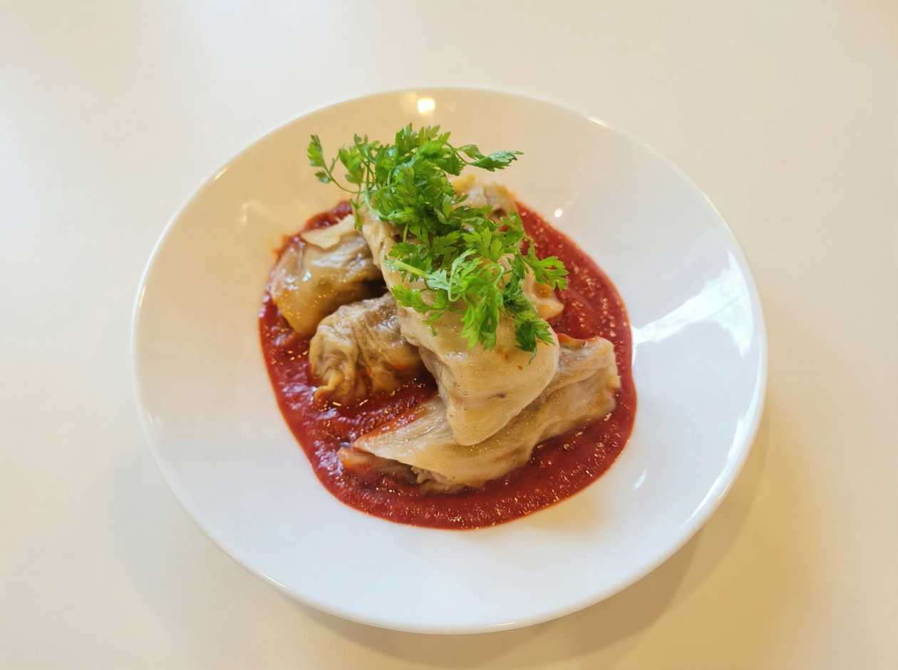 Lamb cabbage rolls in tomato sauce