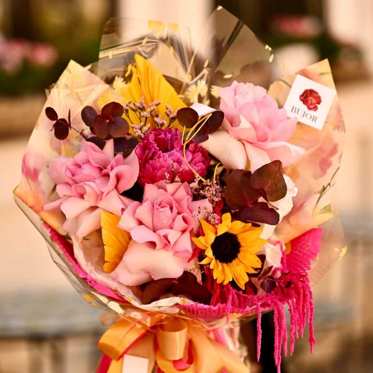 Playful Bouquet with Roses, Peonies and Sunflowers