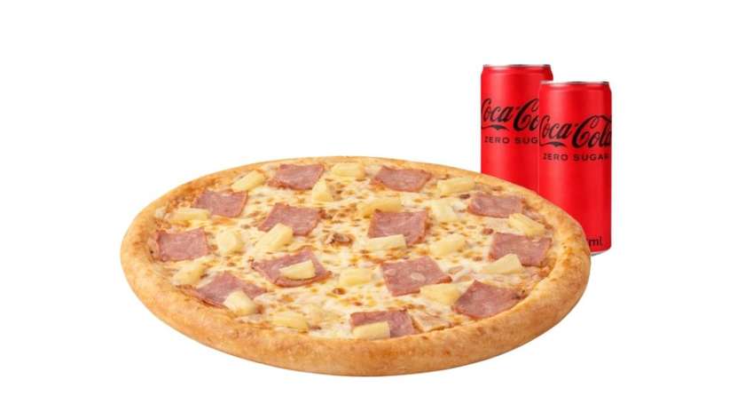 Hawaiian L pizza + 2 Drinks