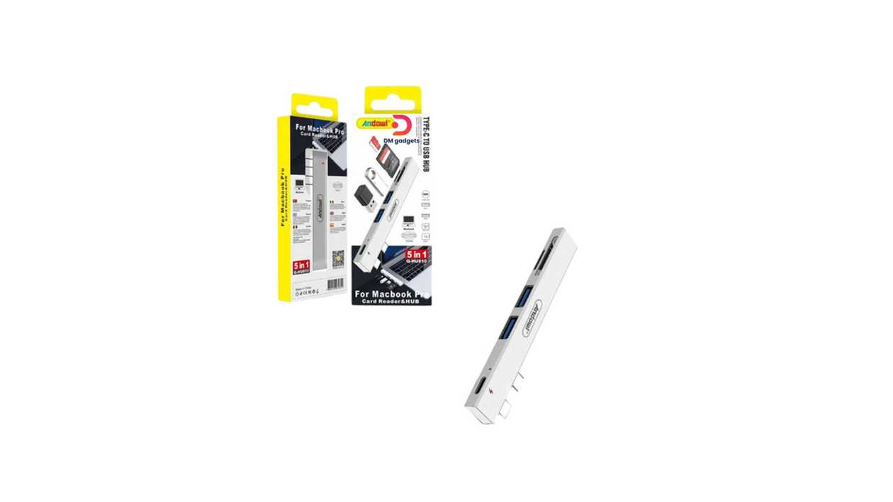 #565D2#Andowl®Q-HU810 USB-C Hub 5 in 1 Adapter for MacBook Pro with USB Ports and Card Reader