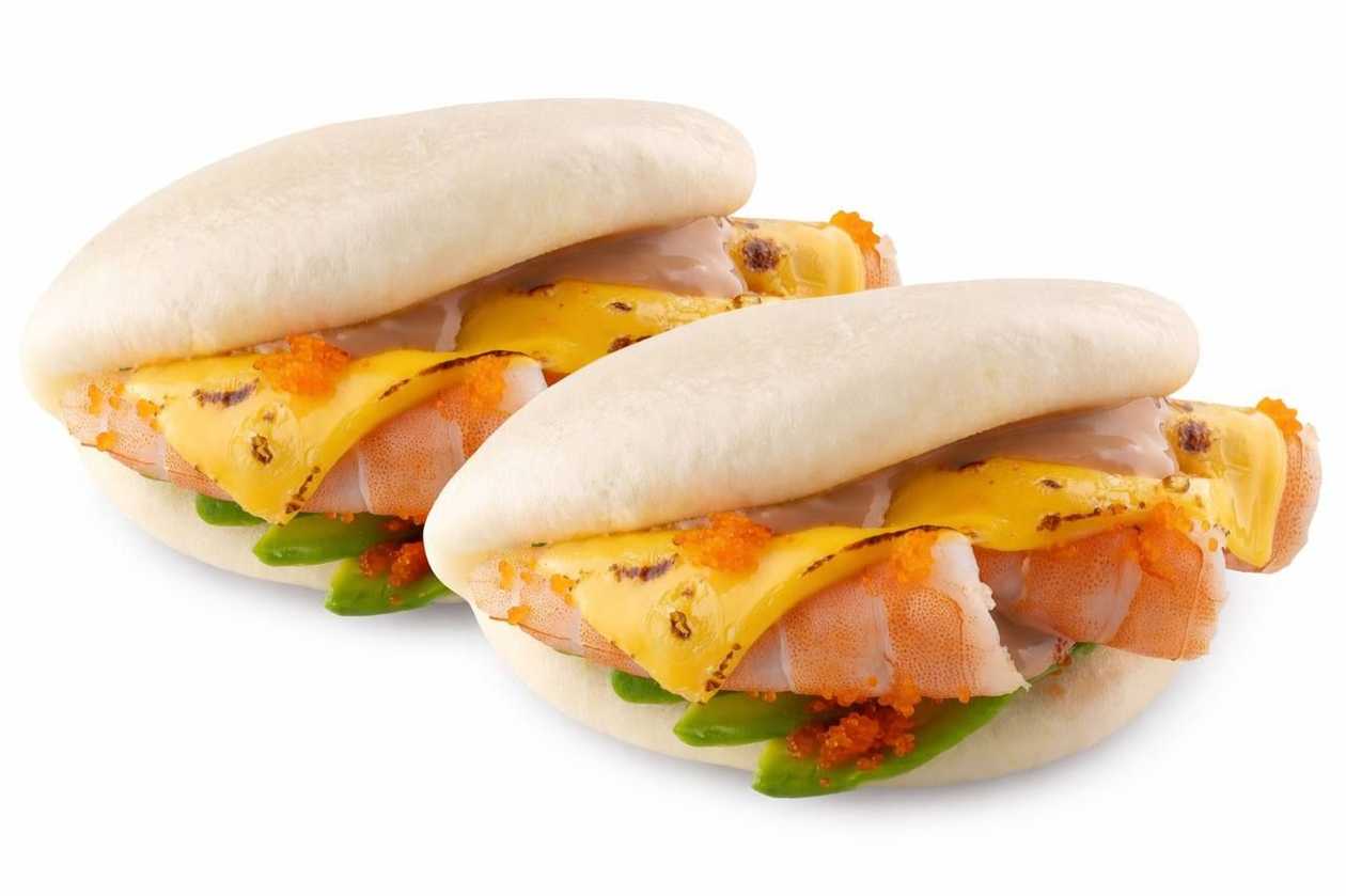 Bao with tiger prawns, tobiko and cheese, 2 pcs.