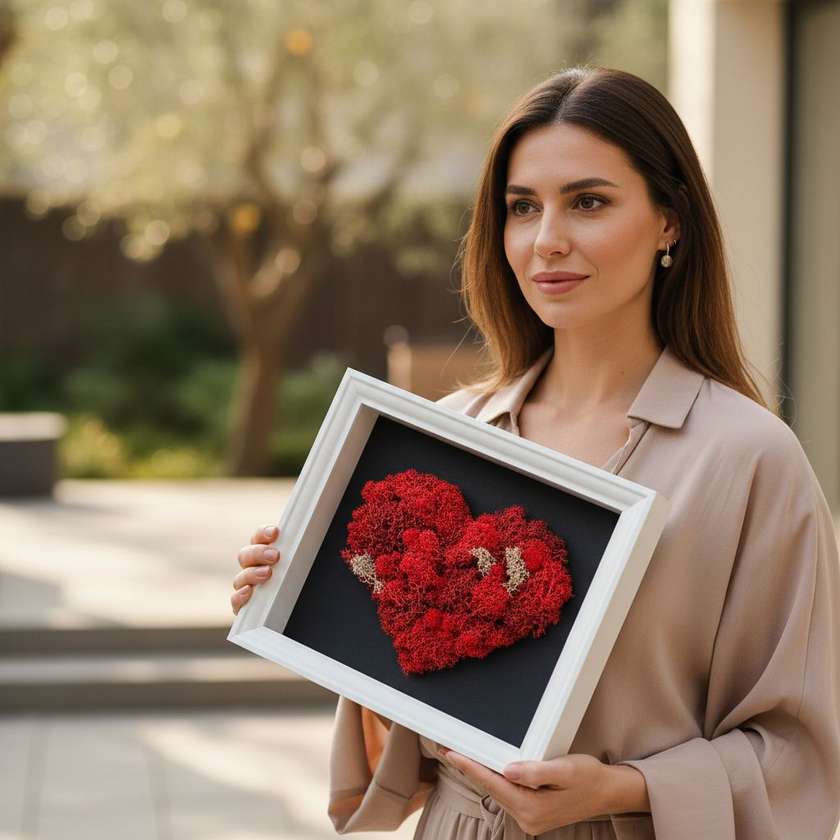 Stabilized moss picture “Heart of Love” (23×30 cm)