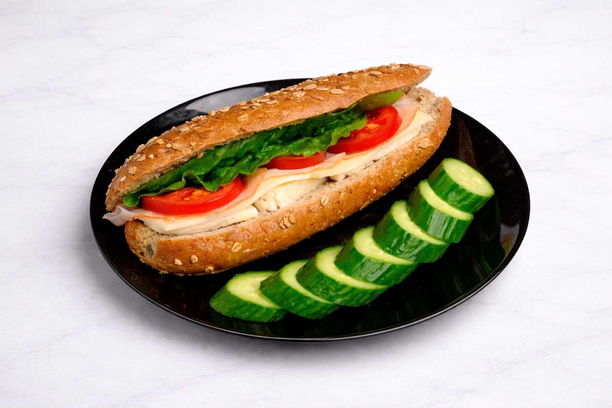 Halloumi Sandwich with Cheddar & Smoked Turkey, Tomato, Mayo, Lettuce