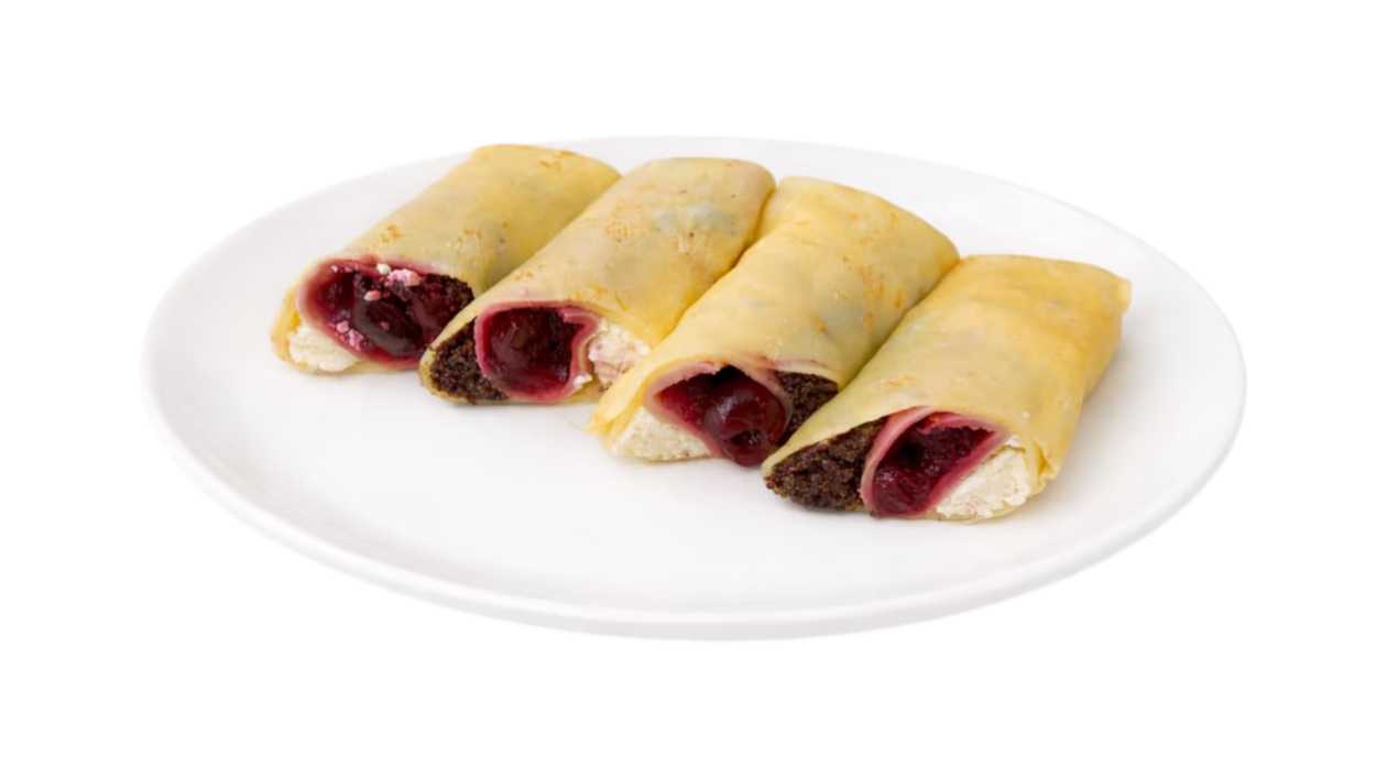 Crepes With Cottage Cheese, Cherry And  Poppy Seeds 2pcs