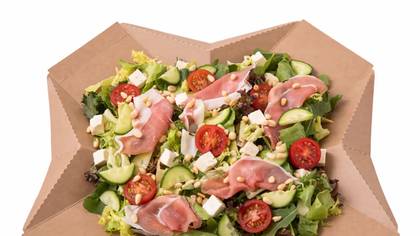 Salad with cured ham and feta cheese