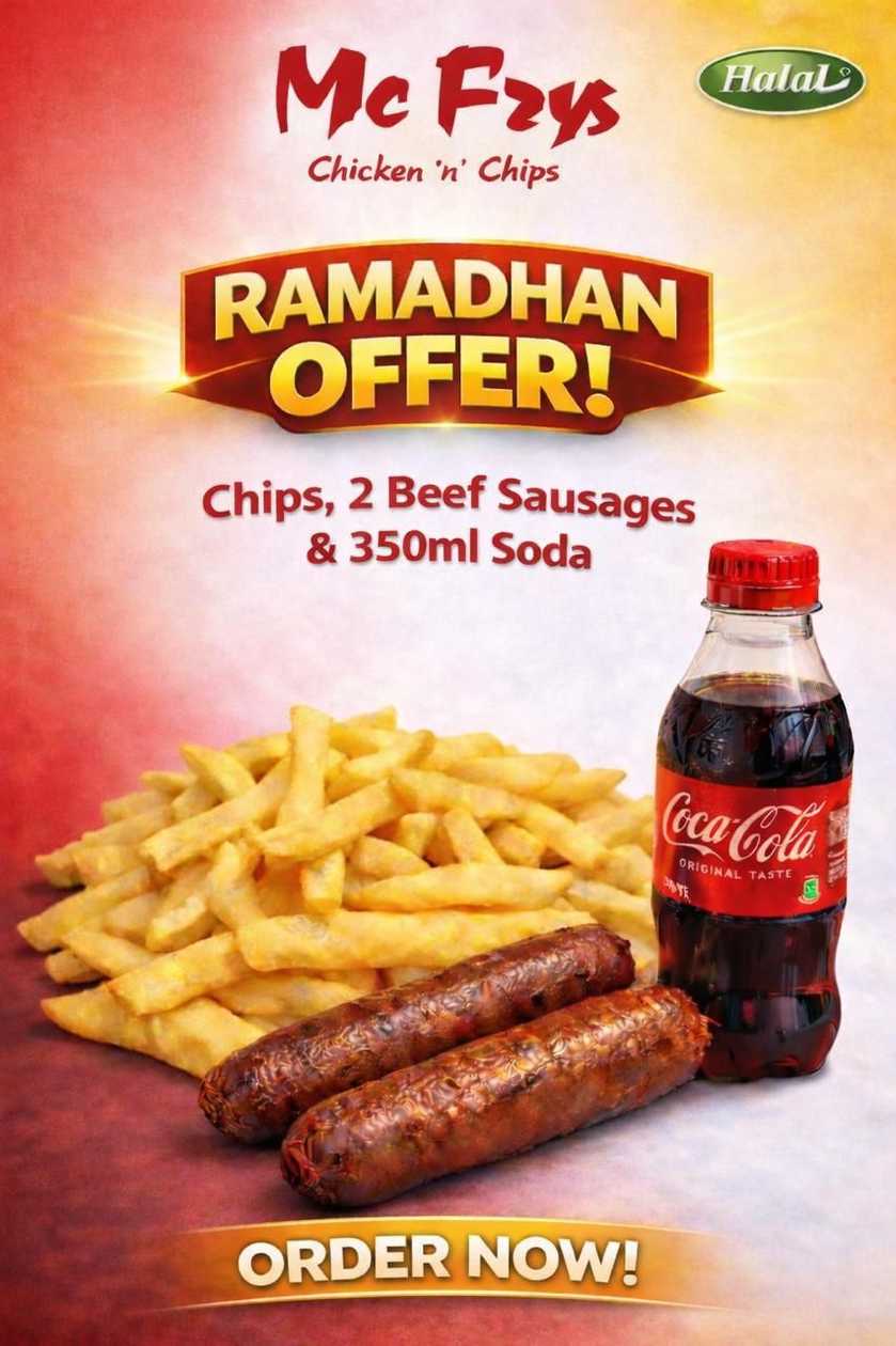2 Beef Sausages + Chips + Soda