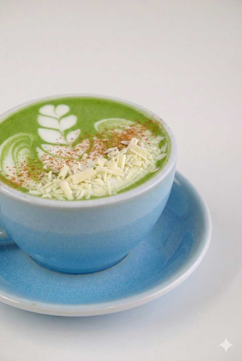 Matcha Latte z białą czekoladą i cynamonem