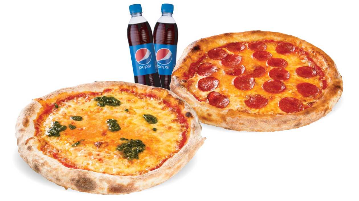 Pepperoni classic 30cm + Margherita 30cm + 2 pepsi