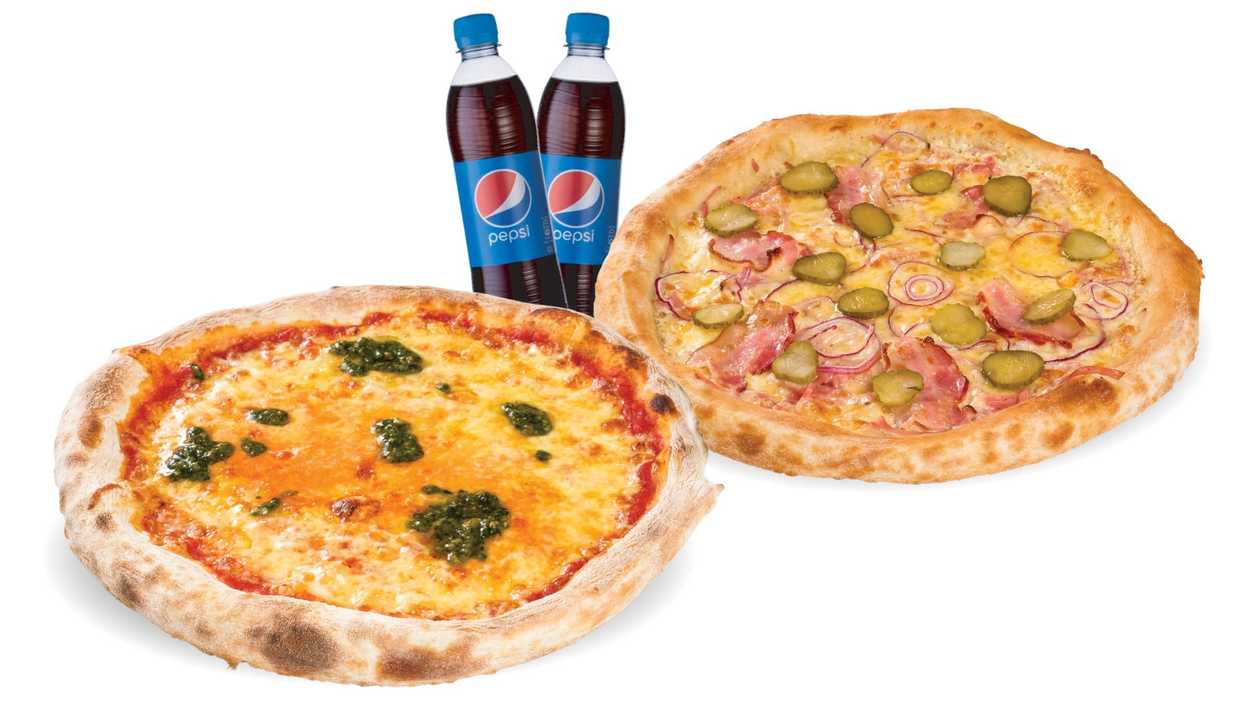 Margherita 30cm + Pizza LV 30cm + 2 pepsi