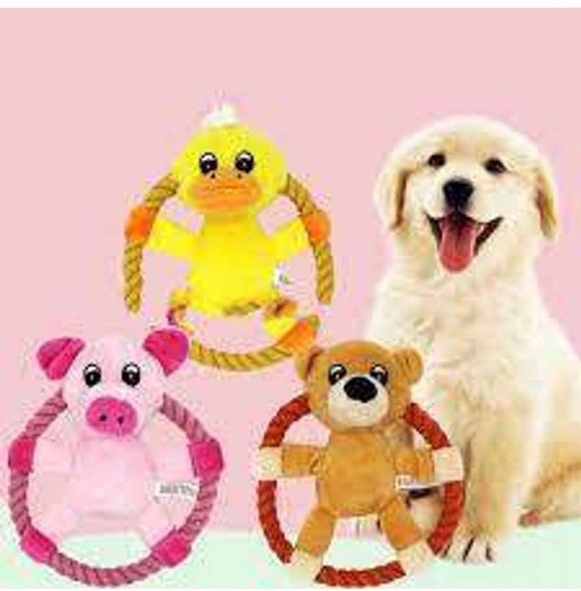 Round Plush Toy with Squeaker, Assorted Designs and Colors