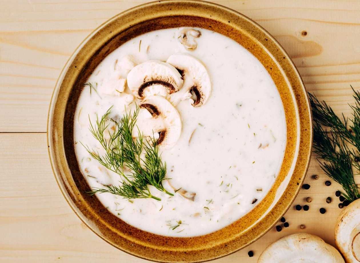 Houbová polévka s kuřecím masem + Domácí pečivo