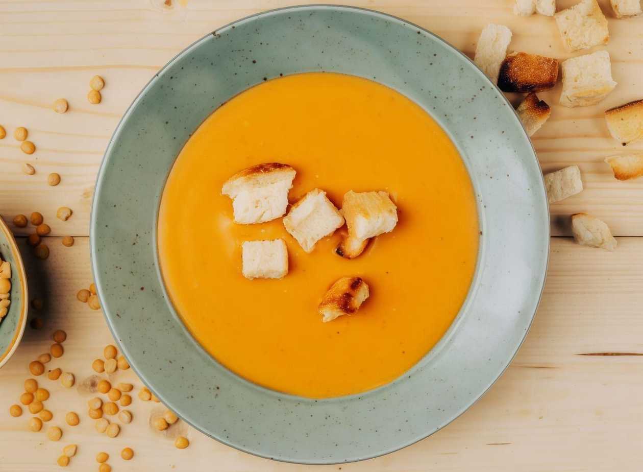 Krémová hrachová polévka + krutony