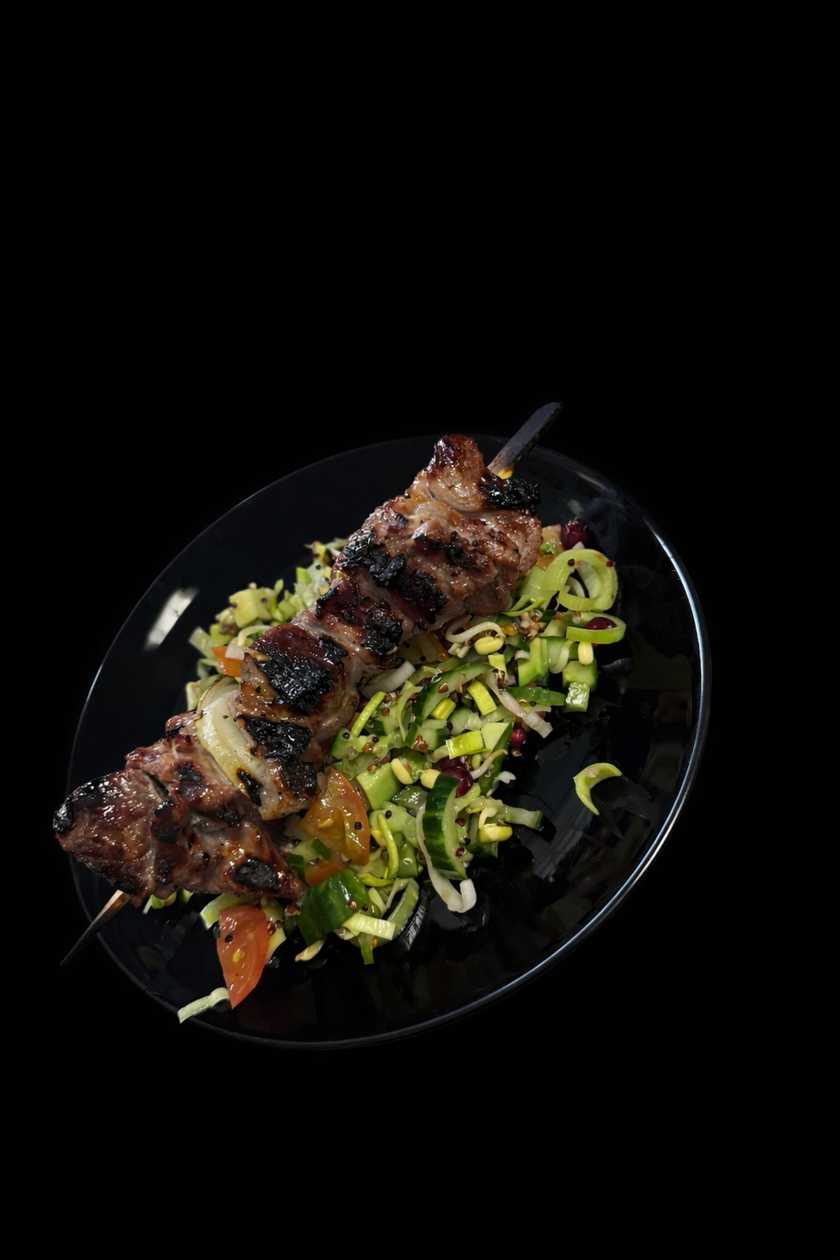 Pork Shashlik with Salad