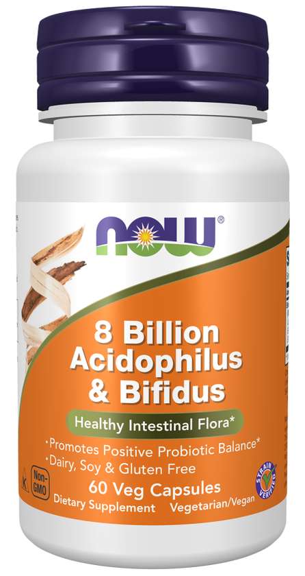 NOW 8 BILLION ACIDOPHILUS & BIFIDUS (60 VEG CAPSULES)
