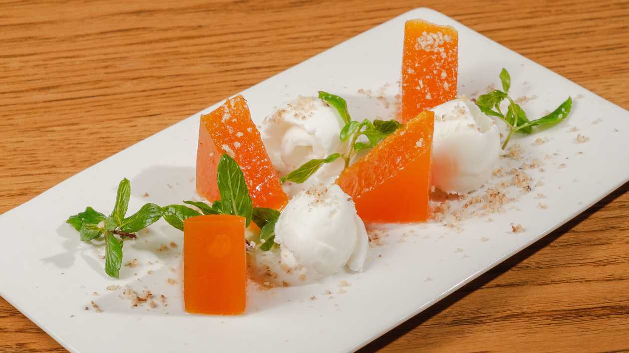 Pumpkin Dessert with Nuts and Ice Cream