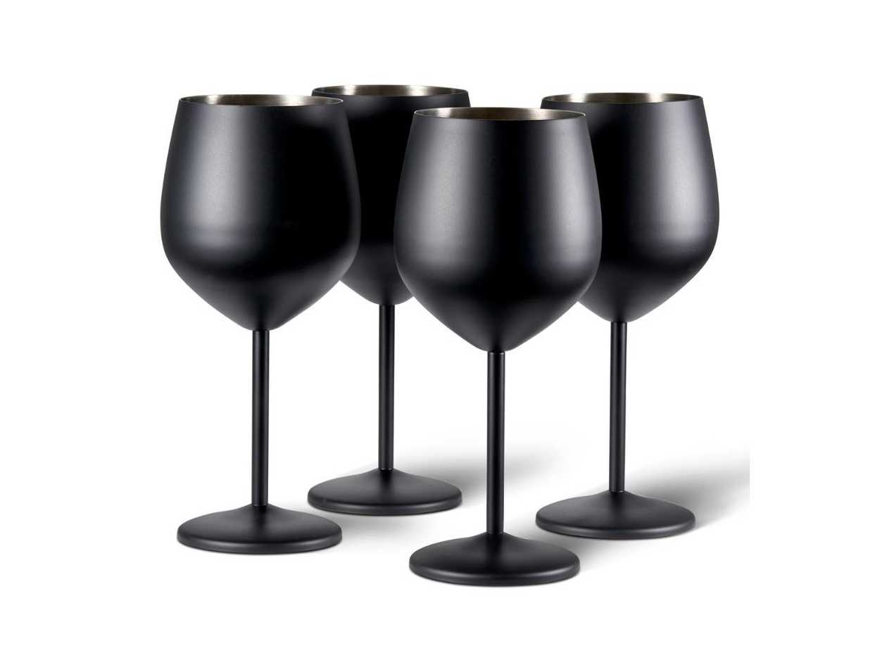 4 Matte Black Wine Glasses