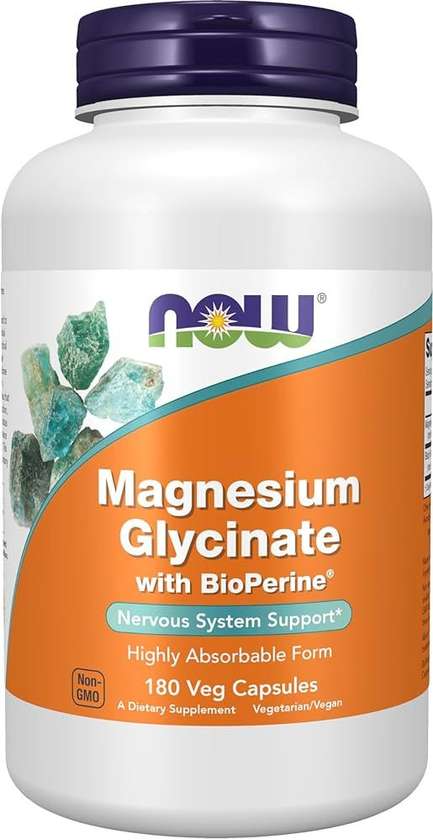 NOW MAGNESIUM GLYCINATE WITH BIOPERINE (180 VEG CAPSULES)