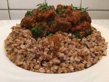 Meat with Gravy over Buckwheat