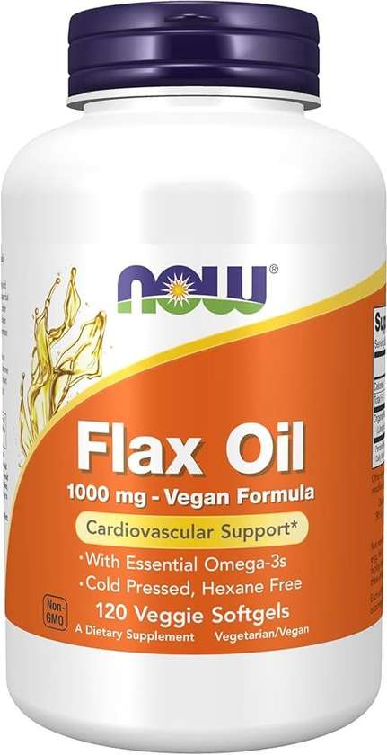 NOW FLAX OIL  1000MG - VEGAN FORMULA (120 VEGGIE SOFTGELS)