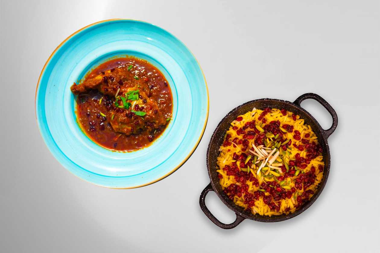 Fried Chicken With Tomato Sauce with Rice- Zereshk Polo Morgh