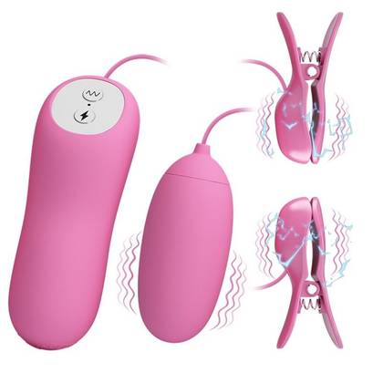Electric Shock Nipple Clamps + Vib Bullet – Vibračné svorky a vajíčko s elektrošokom BI-014987