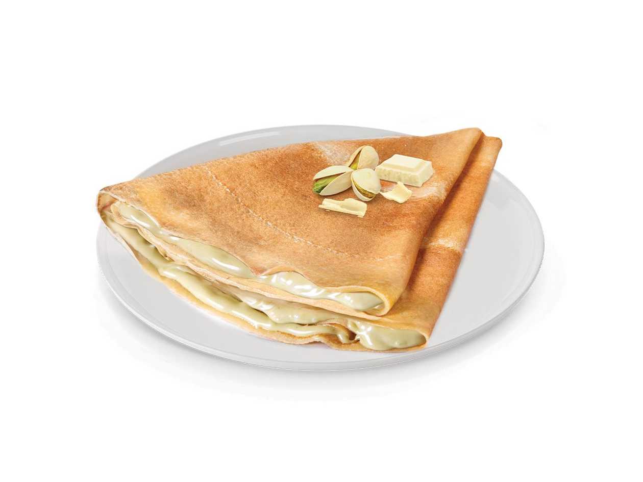 Crepes with white chocolate and pistachio paste