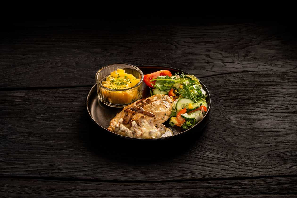 Chicken Fillet Steak with Chanterelle and Melted Cheese Filling