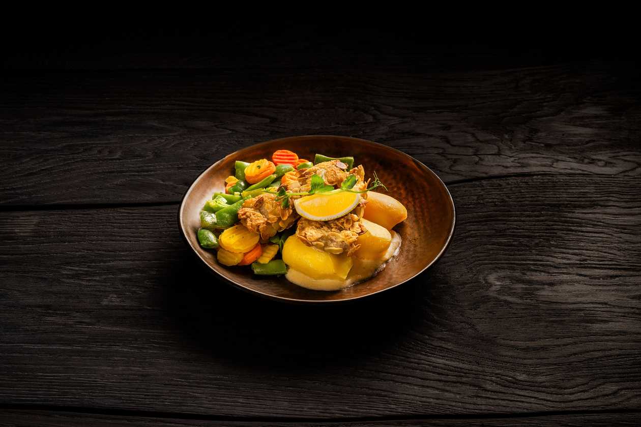 Scorpionfish fillet steak with almond crust