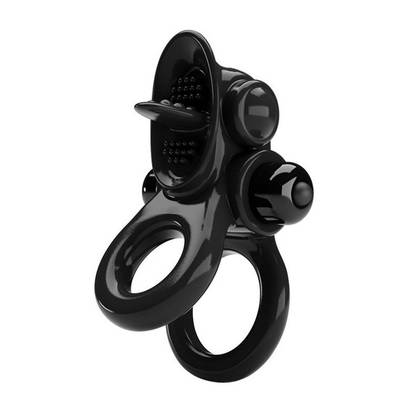 Dvojitý vibračný krúžok Black Vibe Tongue – S vibračným jazykom BI-210239