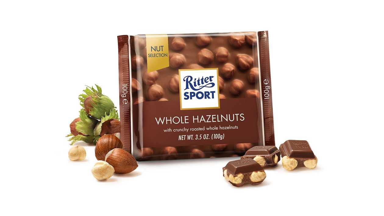 Chocolate Ritter Sport Milk Whole With Hazelnuts, 100g