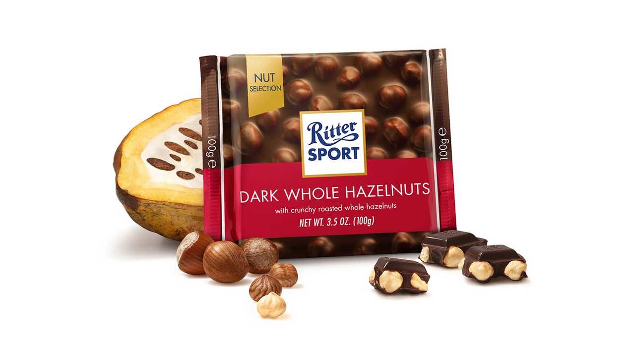 Chocolate Ritter Sport Black Whole With Hazelnuts, 100g