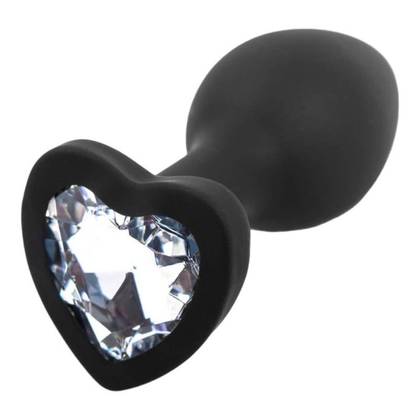 Silikónový análny kolík s drahokamom v tvare srdca – Jeweled Heart Black S HPSB