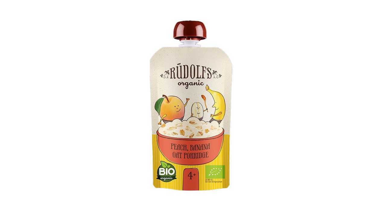 Rūdolfs Bio Oatmeal Peach Banana, 110g