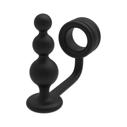 Erekčný krúžok s análnym plugom Cockring With Beaded Anal Plug Black 22182