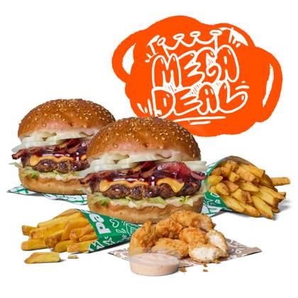 2x BURGER Z WOŁOWINĄ + 2x FRYTKI + 6 POPSY