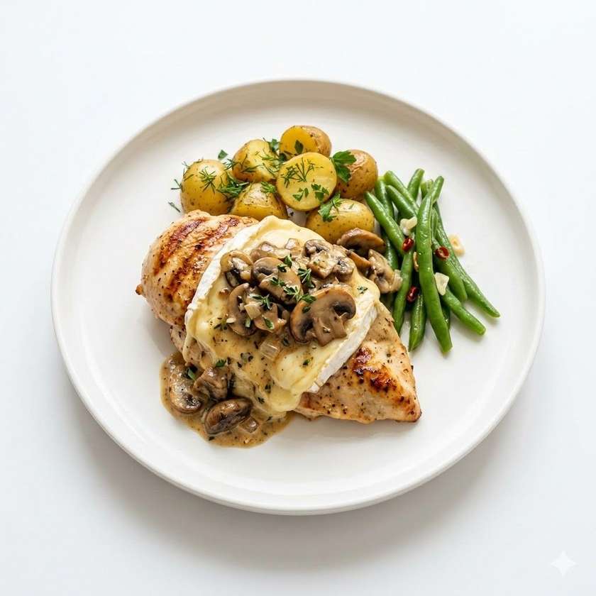 Chicken steak with champignons and camembert