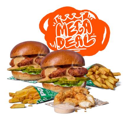 2x BURGER Z KURCZAKIEM + 2x FRYTKI + 6 POPSY