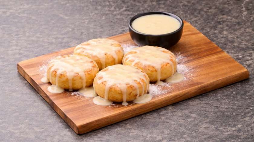 Cottage cheese pancakes with cond. milk 4pcs.